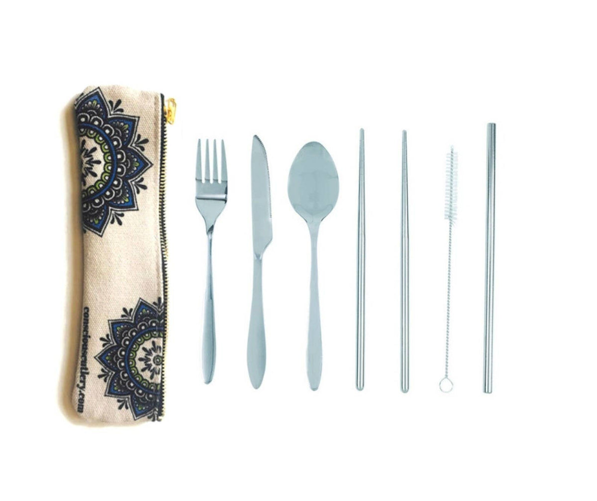 Travel Cutlery Set With Hemp Pouch