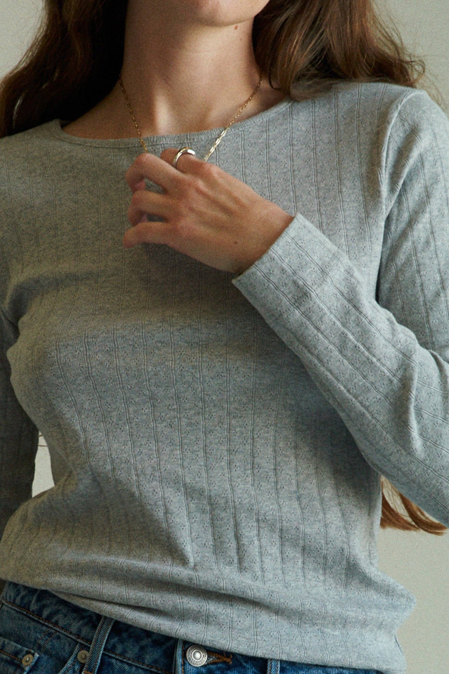 Gray Pointelle Long Sleeve