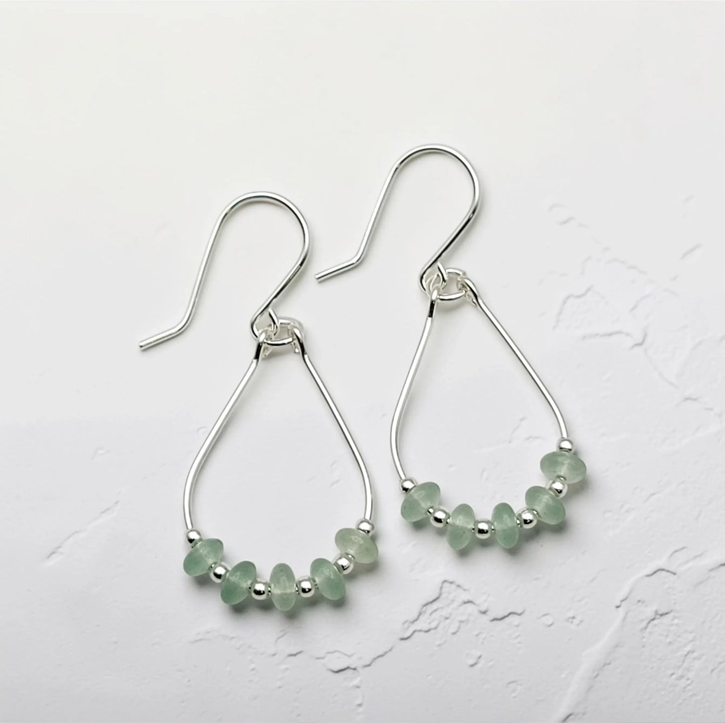 Silver Drop Aventurine Earrings