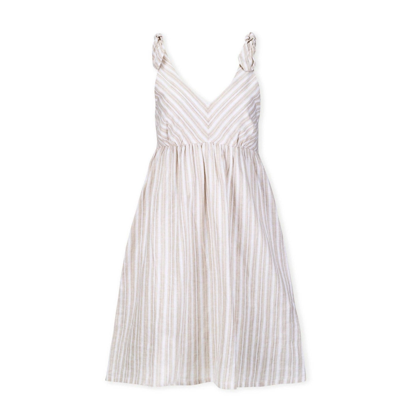 Linen Blend Bow Shoulder Midi