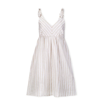 Linen Blend Bow Shoulder Midi