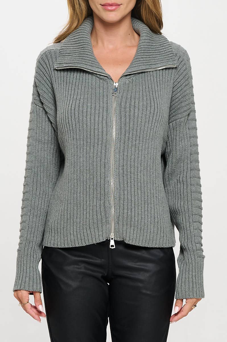 Cotton Rib Zip Sweater
