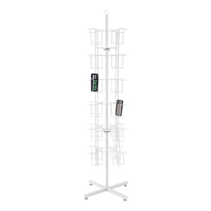 48-Pocket Rotating White Greeting Card Rack - 65”H x 16”D