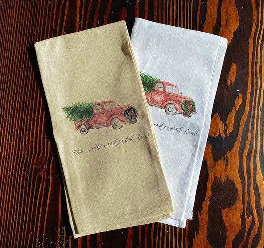 Organic Cotton Holiday Truck Tea Towel