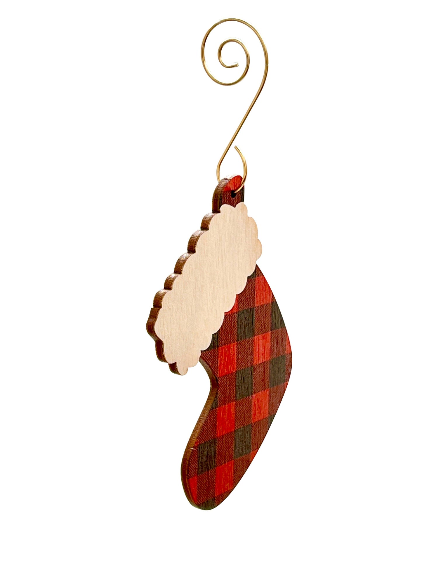 Plaid Stocking Wood Ornament