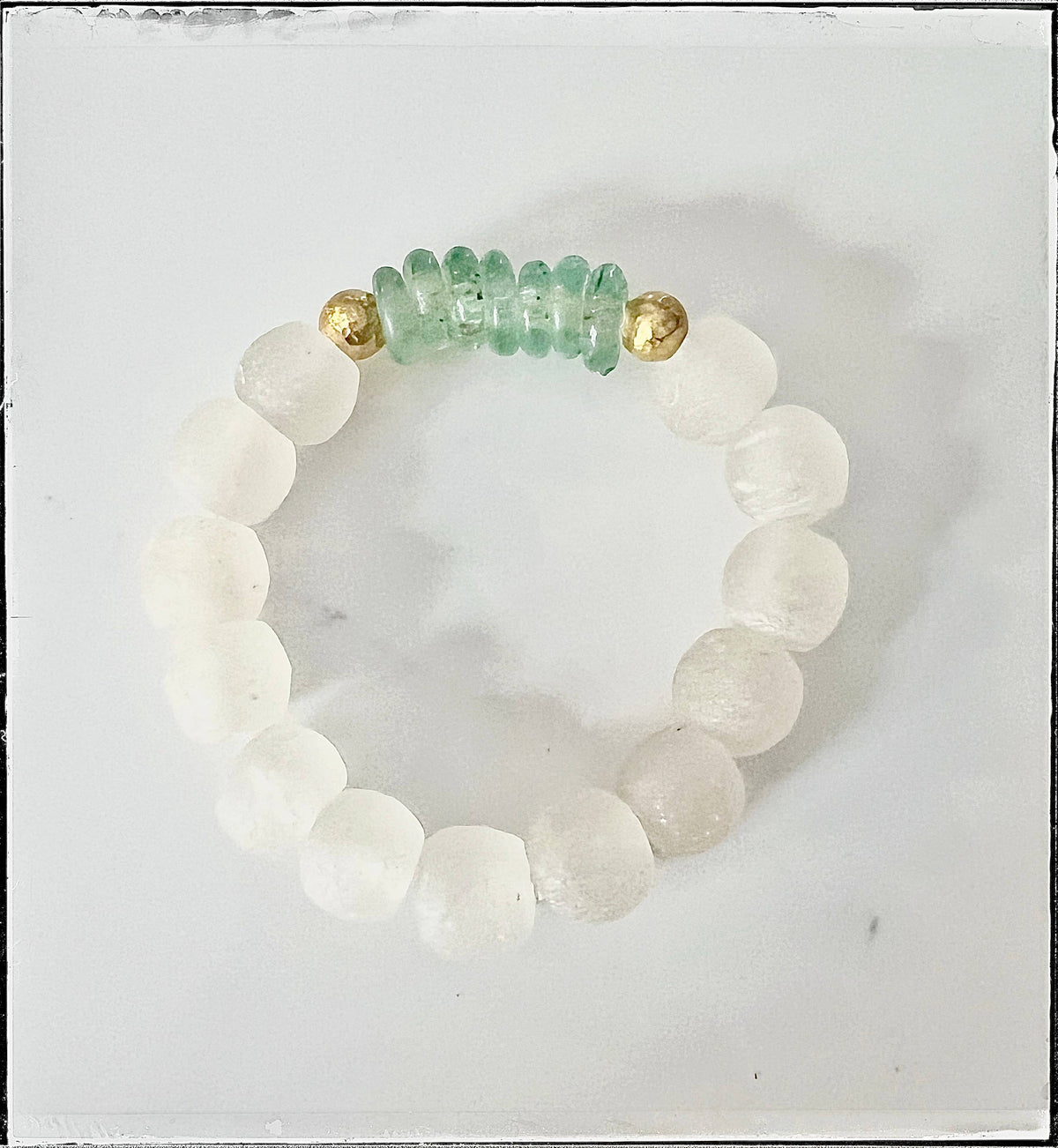 Recycled Glass & Rondelle Bead Stretch Bracelet