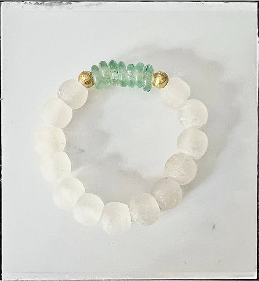 Recycled Glass & Rondelle Bead Stretch Bracelet