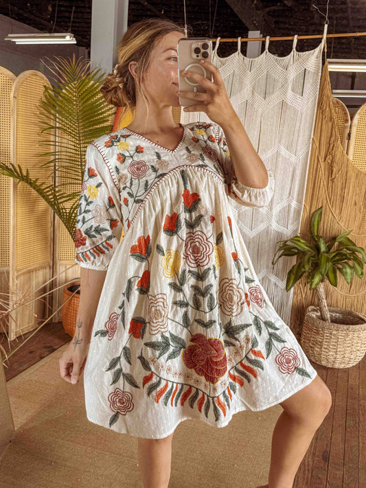 Embroidered Floral Cotton Dress