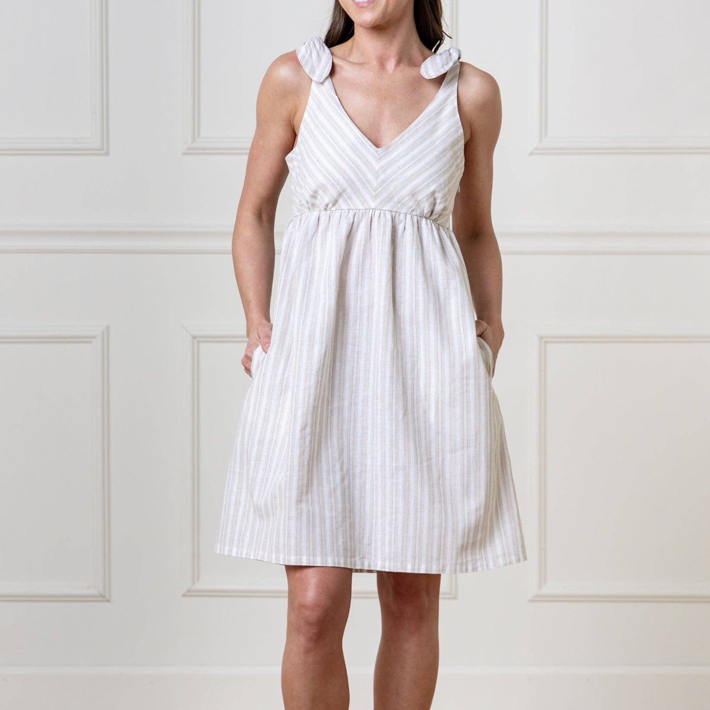 Linen Blend Bow Shoulder Midi