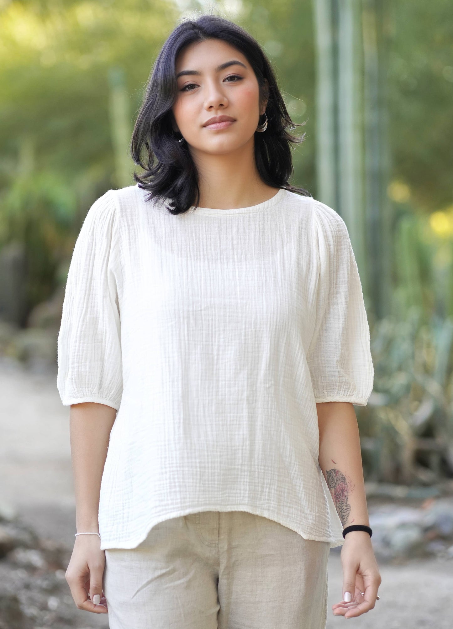 Coralee Double Cotton Gauze Top White
