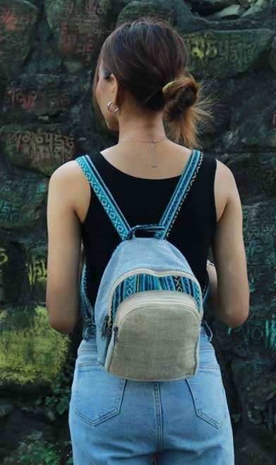 Hemp/Cotton Blue Stripe Backpack | 12”