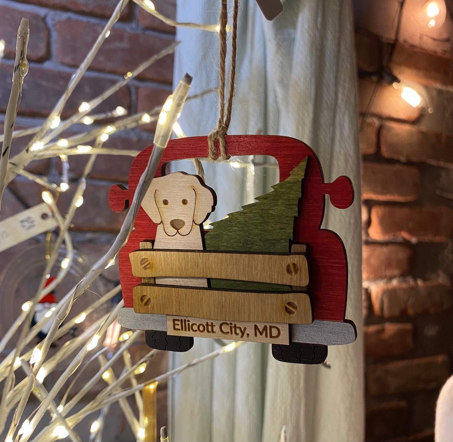 Classic Red Truck & Dog Ornament