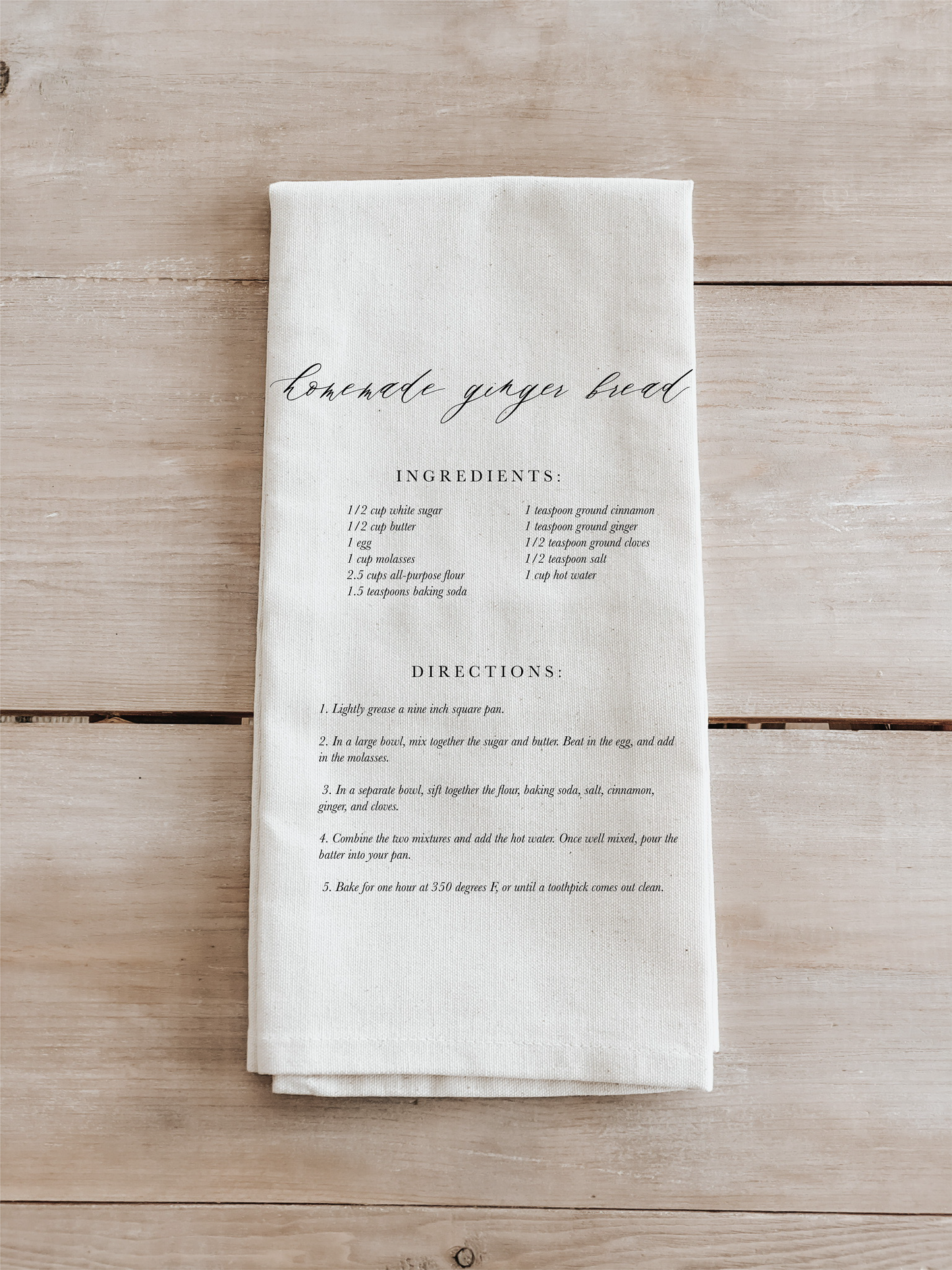 Gingerbread Recipe Organic Cotton Tea Towel