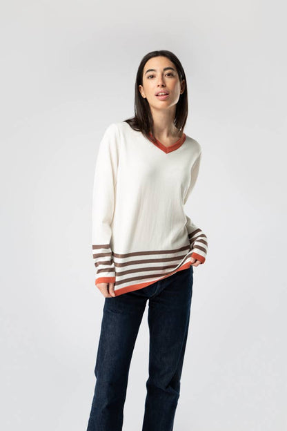 Cream Organic Sweater | Gray Stripes