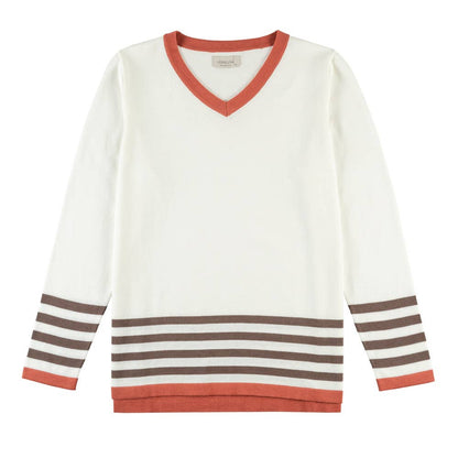 Cream Organic Sweater | Gray Stripes