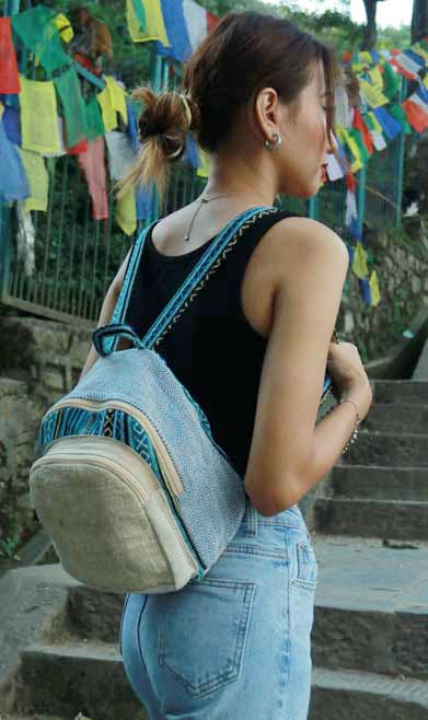 Hemp/Cotton Blue Stripe Backpack | 12”