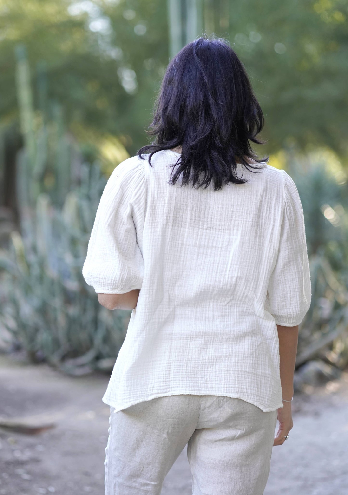 Coralee Double Cotton Gauze Top White