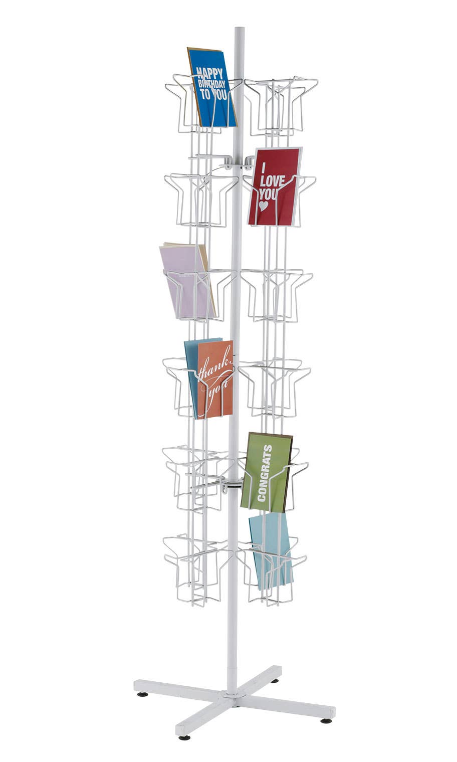 48-Pocket Rotating White Greeting Card Rack - 65”H x 16”D