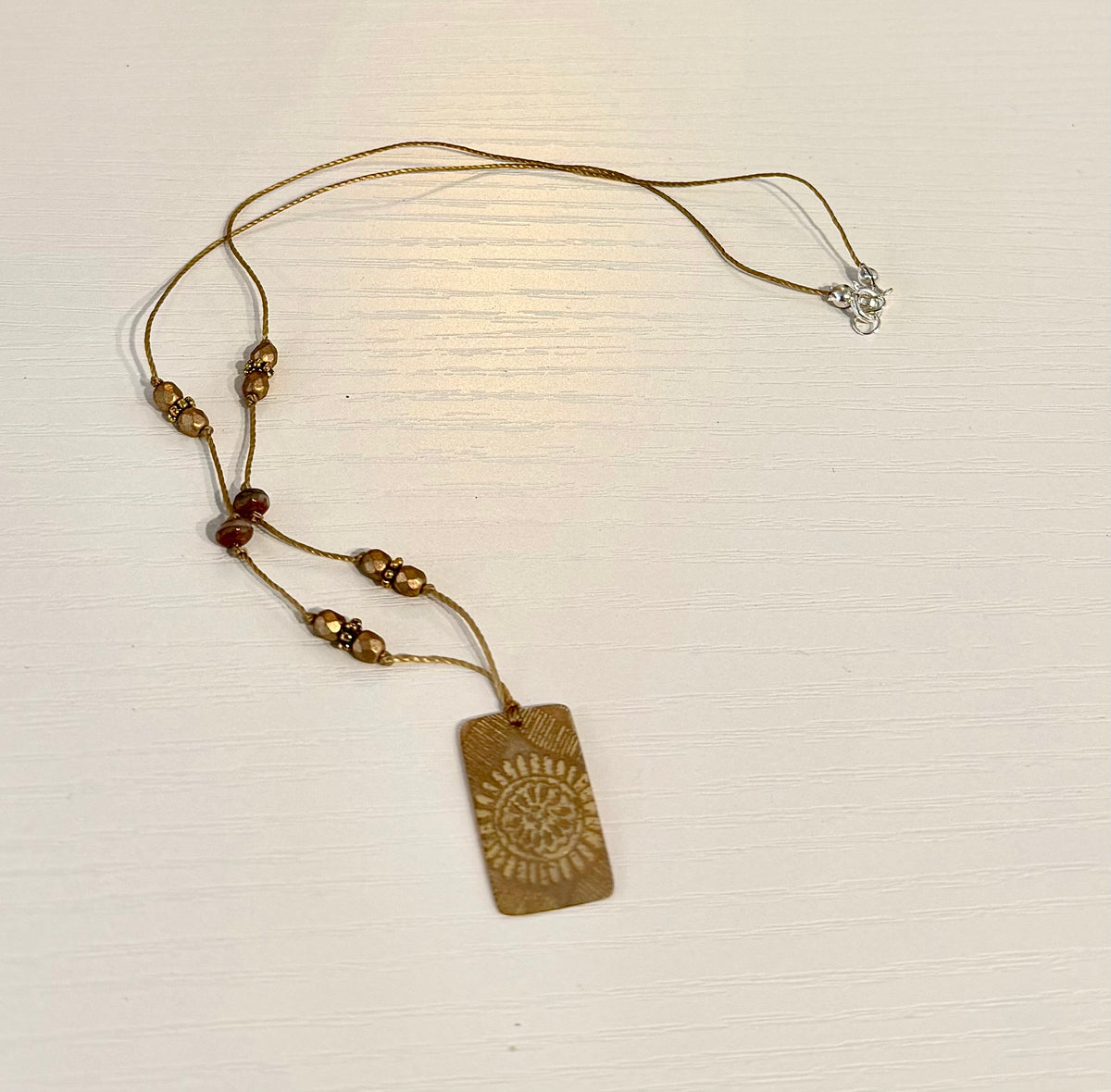 Bronze Sun Mother of Pearl Pendant Necklace