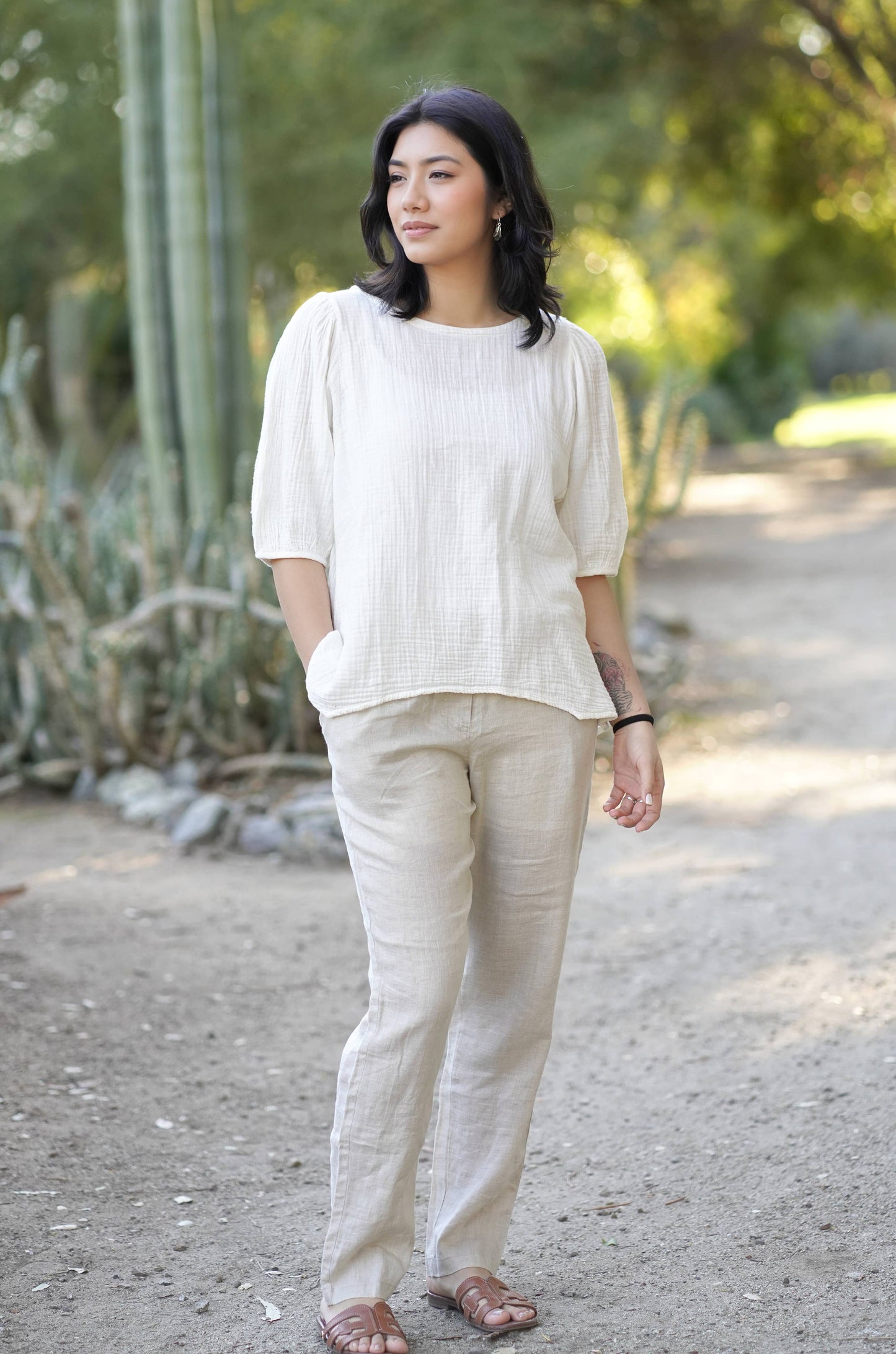 Coralee Double Cotton Gauze Top White