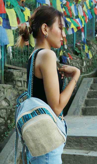 Hemp/Cotton Blue Stripe Backpack | 12”