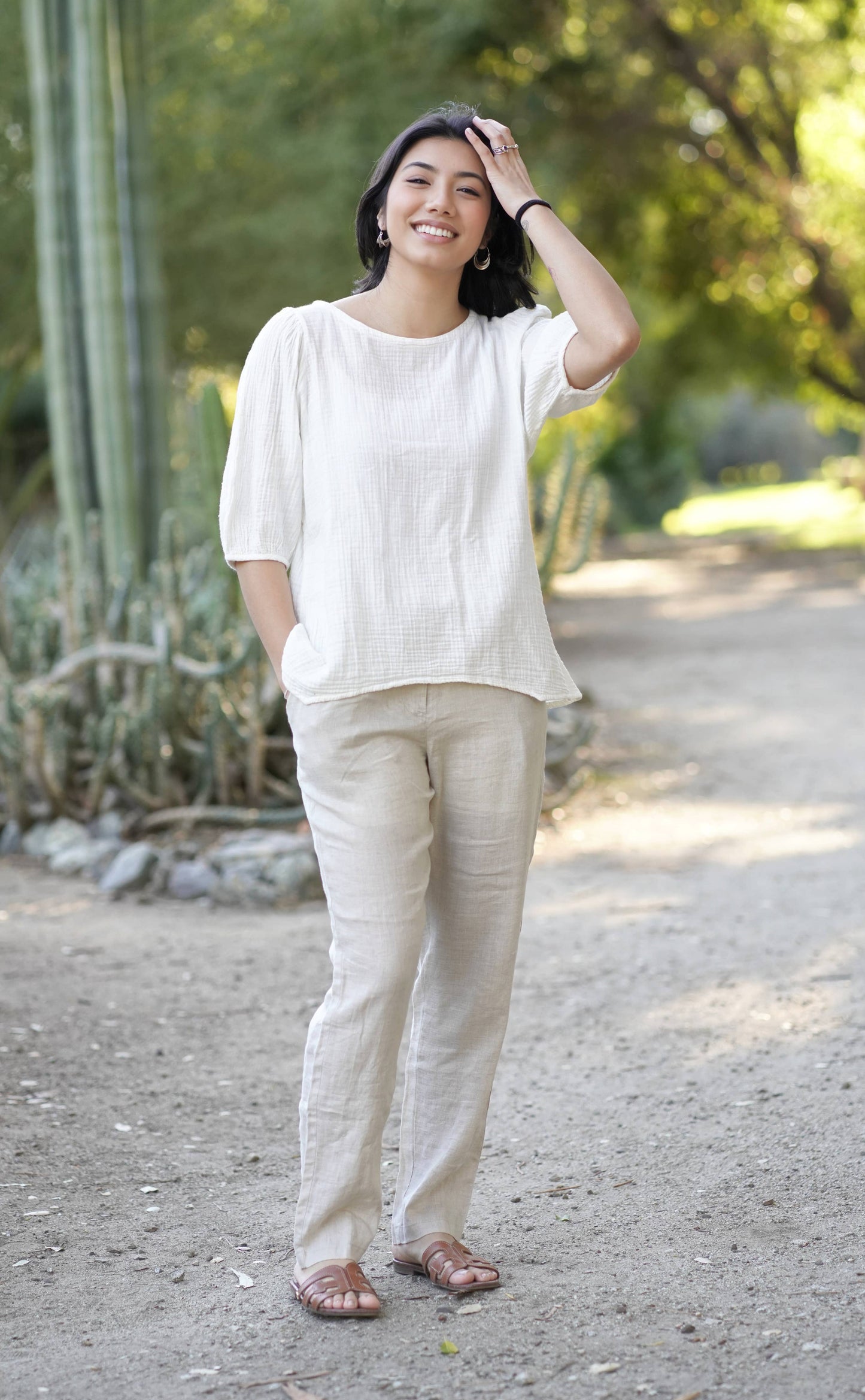 Coralee Double Cotton Gauze Top White