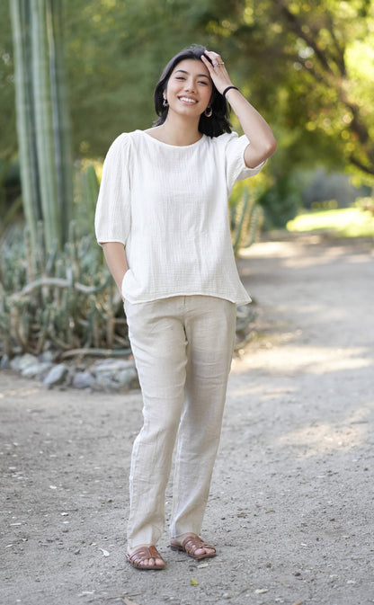 Coralee Double Cotton Gauze Top White
