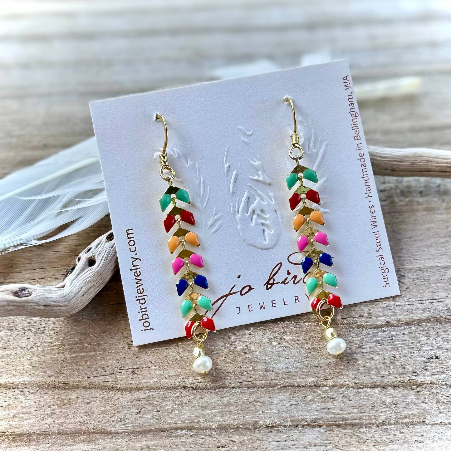 Feather Duster Earrings - Colorful Enamel