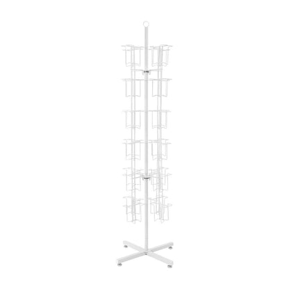 48-Pocket Rotating White Greeting Card Rack - 65”H x 16”D