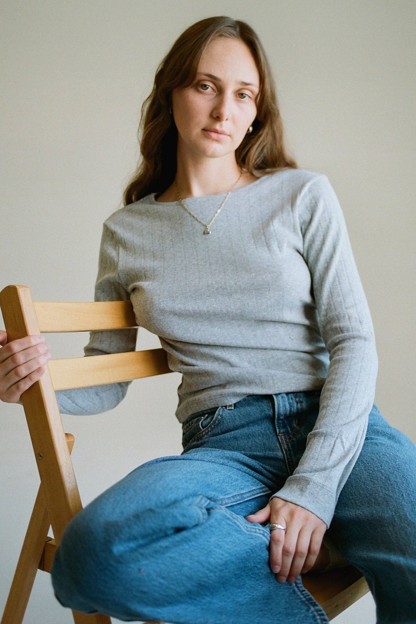 Gray Pointelle Long Sleeve