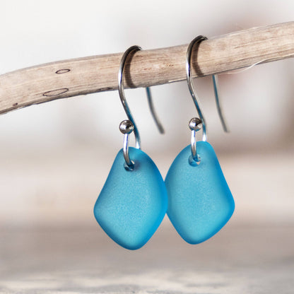 Turquoise Recycled Glass Dangles | Silver Plated