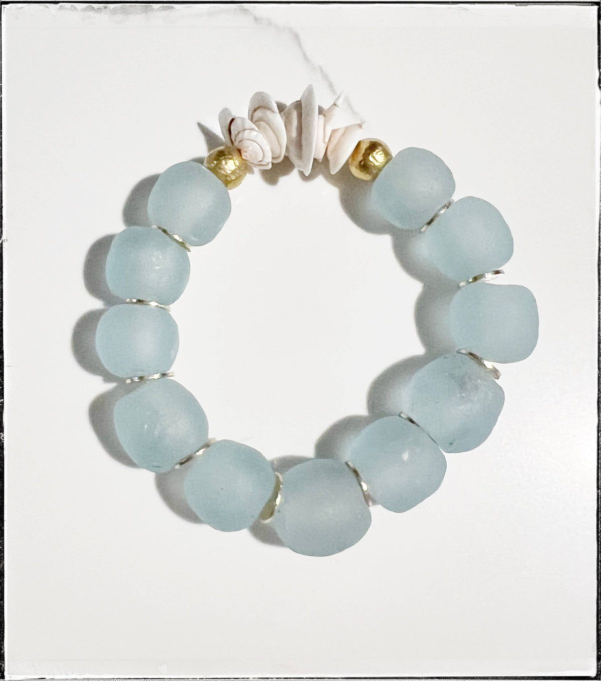 Ocean Blue Recycled Glass Bead Stretch Bracelet