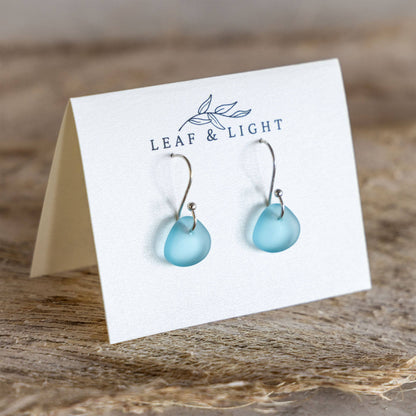 Turquoise Recycled Glass Dangles | Silver Plated