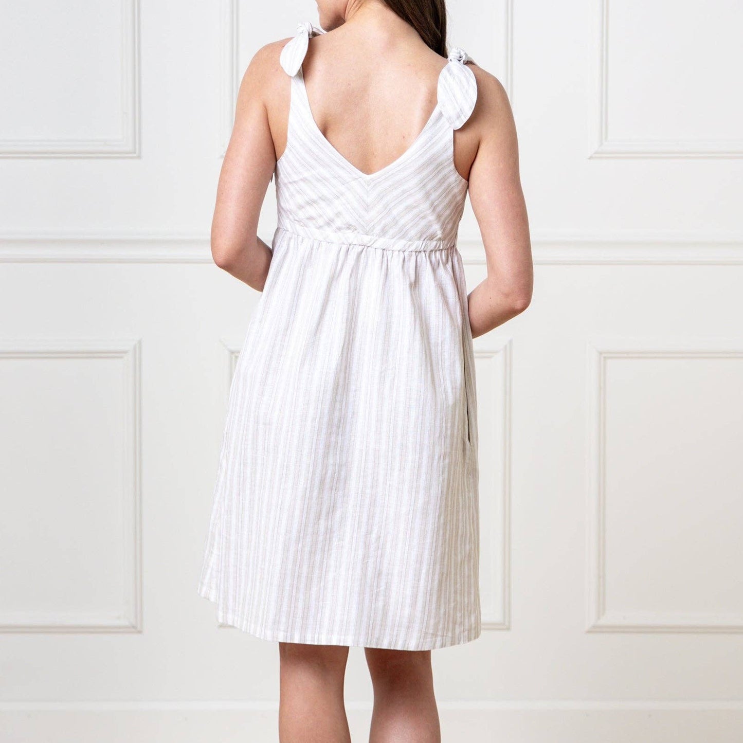 Linen Blend Bow Shoulder Midi