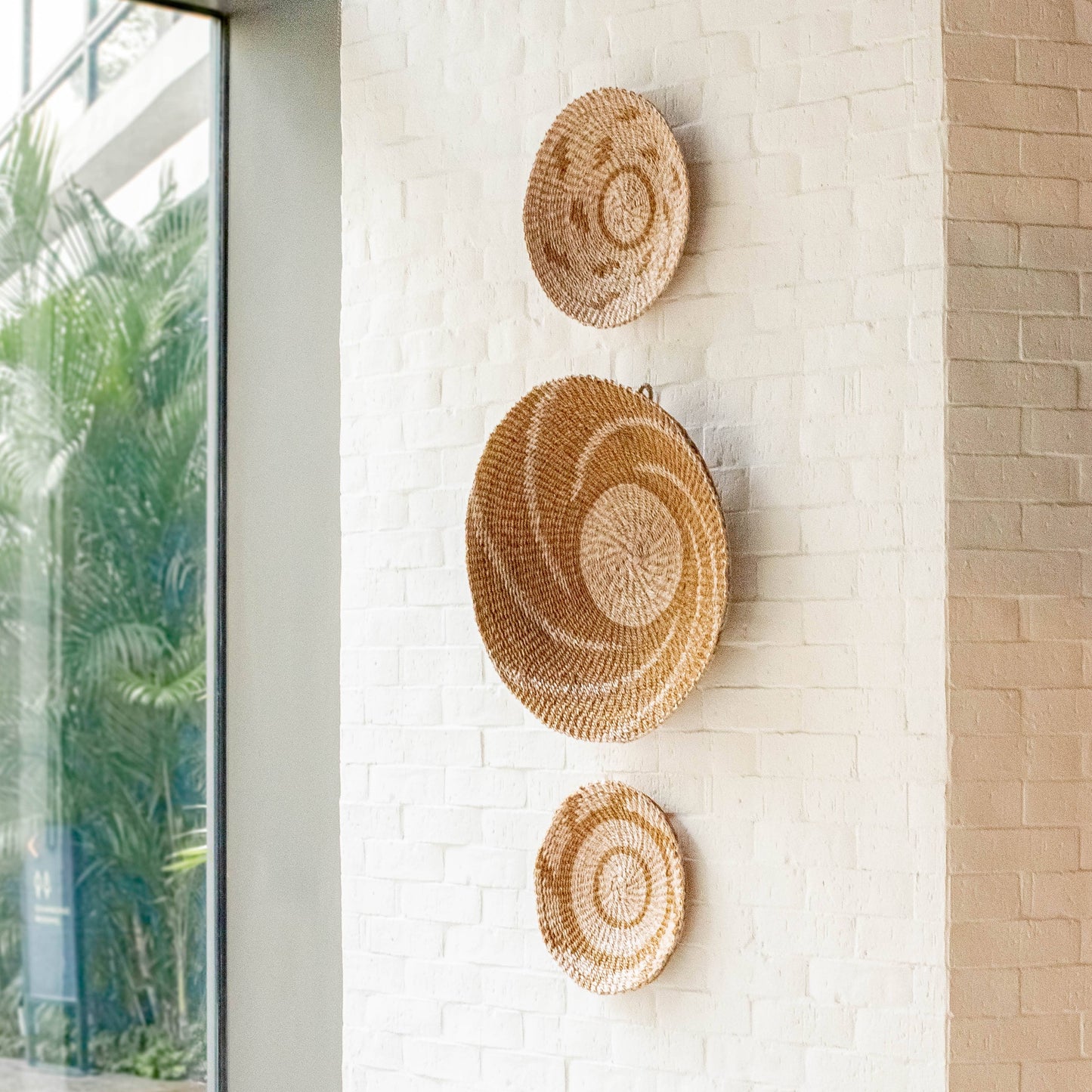 Natural + Brown Wall Baskets, Medium - Round Wall Baskets |