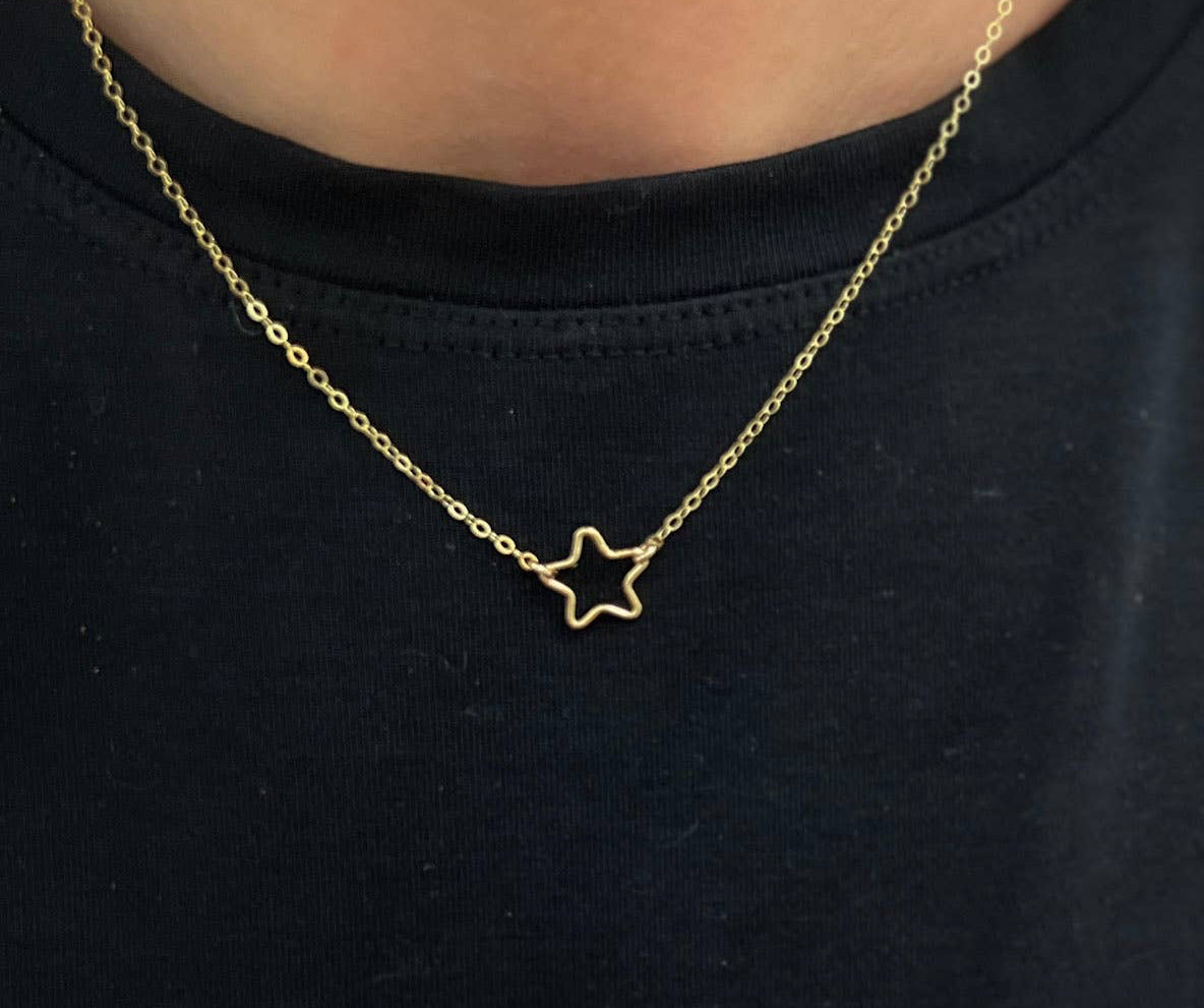 Gold Open Star Necklace