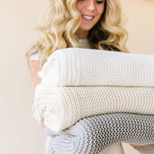 Organic Large Knit Throw Blanket - Ivory