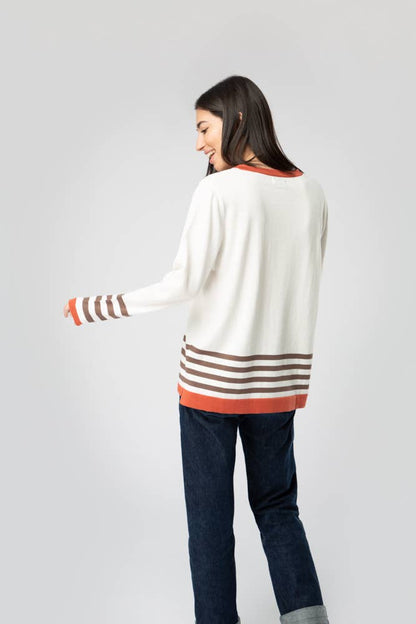 Cream Organic Sweater | Gray Stripes