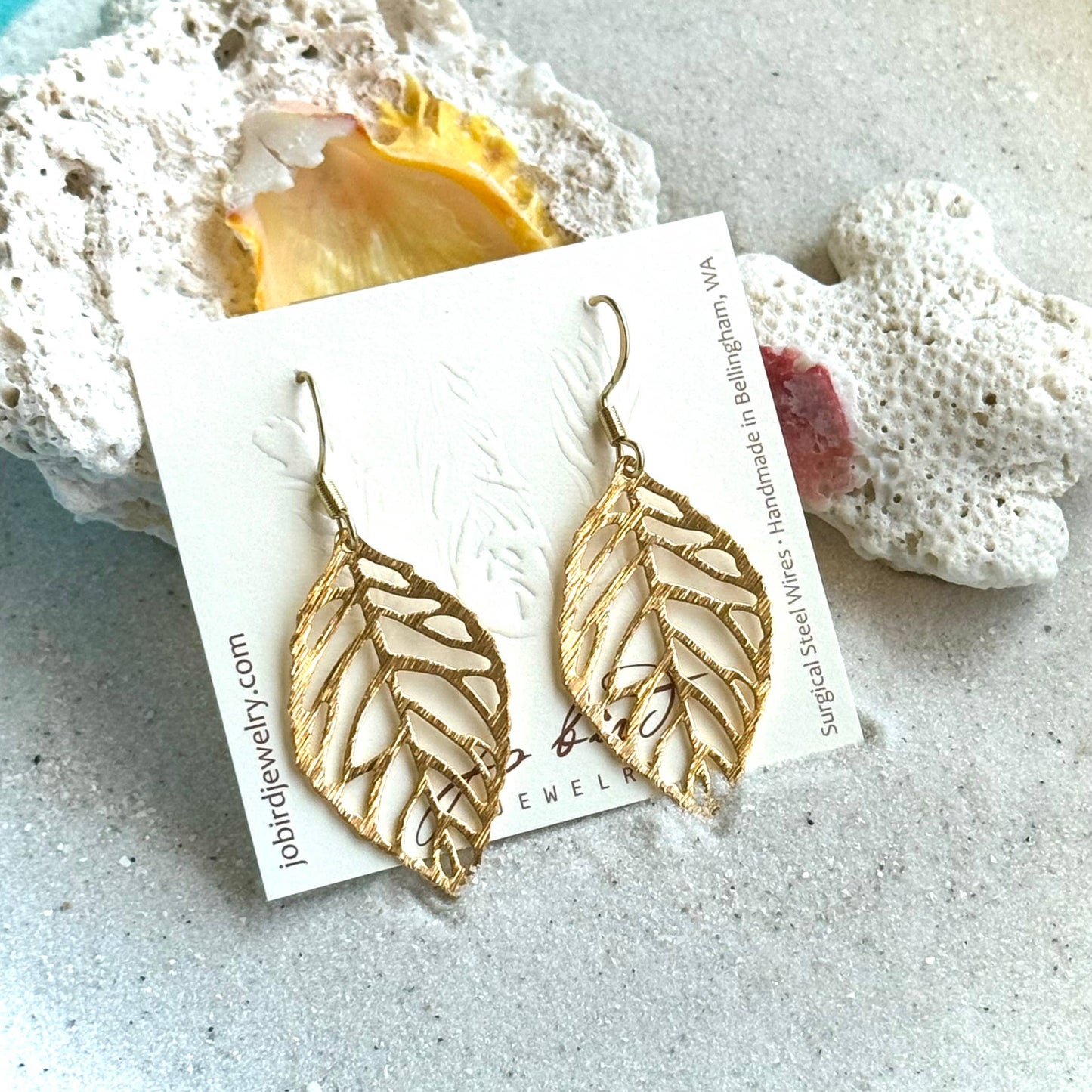 Brushed Gold & Silver Orovale Leaf Earrings