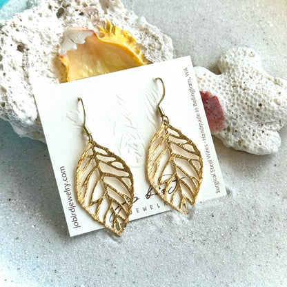 Brushed Gold & Silver Orovale Leaf Earrings