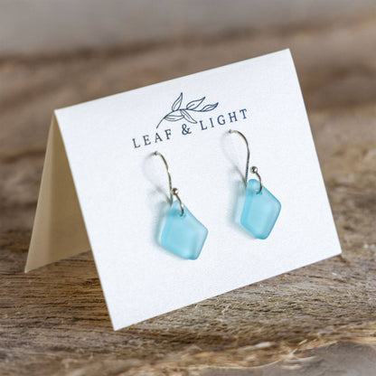 Turquoise Recycled Glass Dangles | Silver Plated