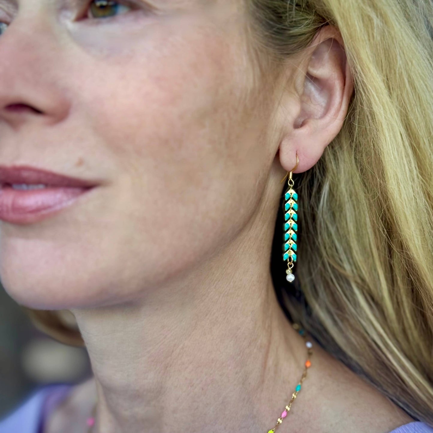 Feather Duster Earrings - Colorful Enamel