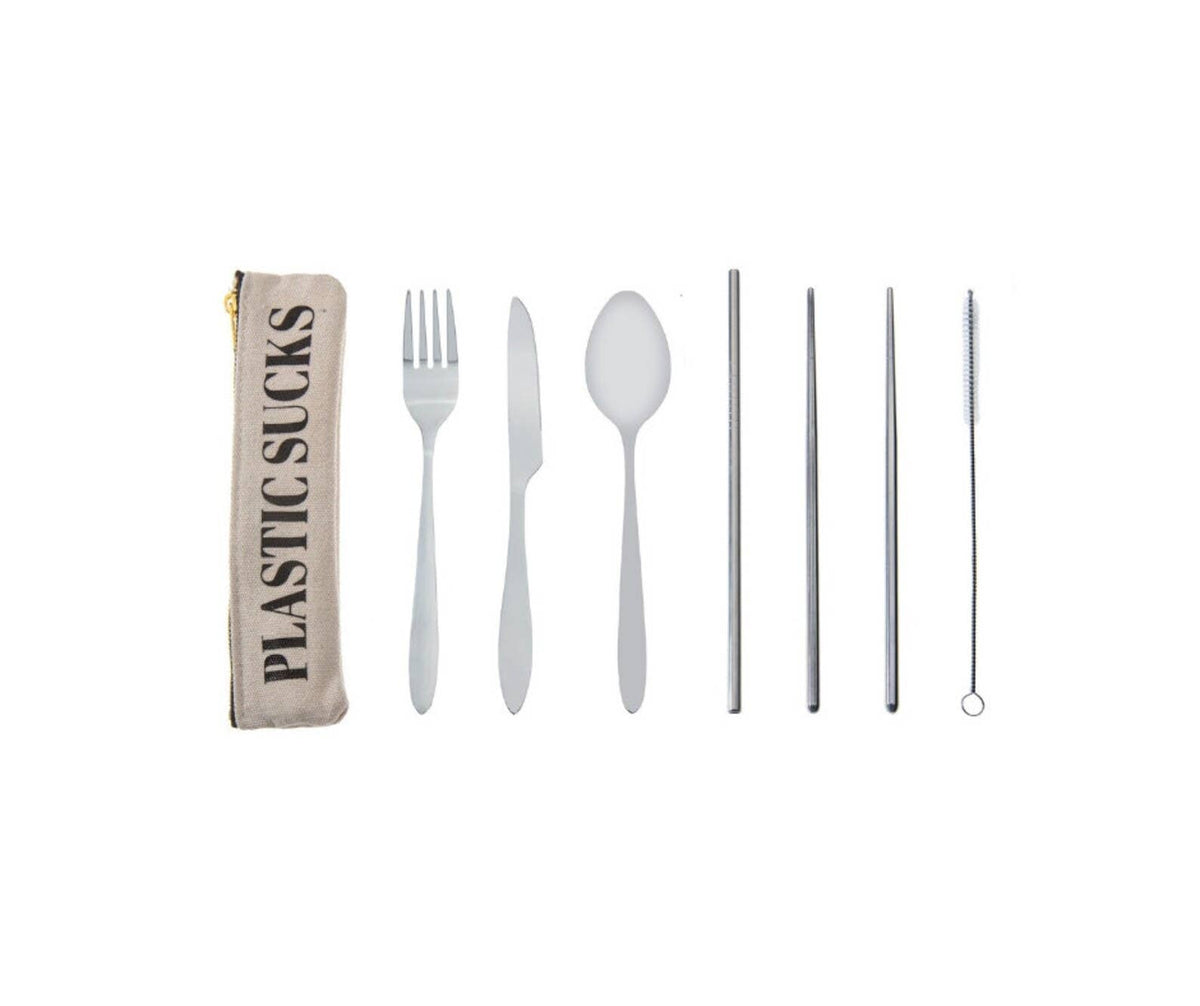 Travel Cutlery Set With Hemp Pouch PLASTIC SUCKS