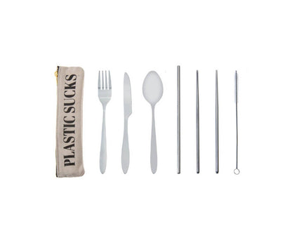 Travel Cutlery Set With Hemp Pouch PLASTIC SUCKS