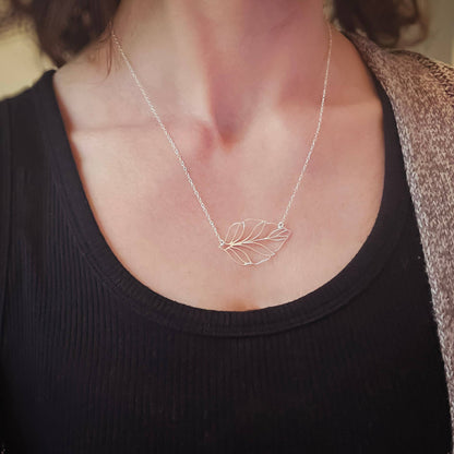 Sideways Leaf Pendant Necklace