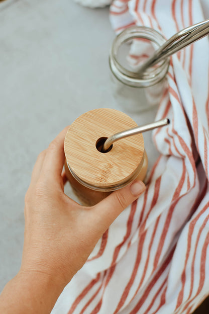 Jar Cup with Bamboo Lid/Straw