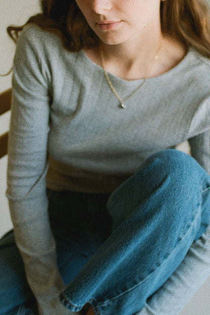 Gray Pointelle Long Sleeve