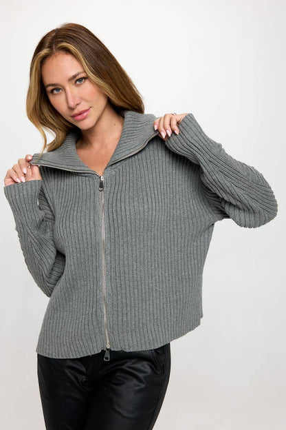Cotton Rib Zip Sweater