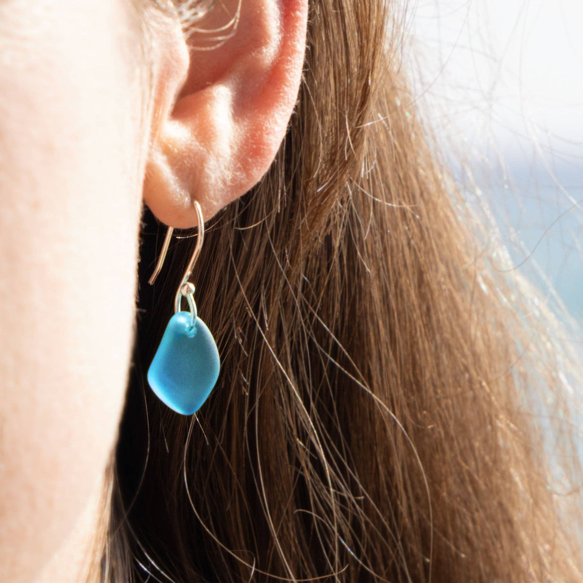 Turquoise Recycled Glass Dangles | Silver Plated