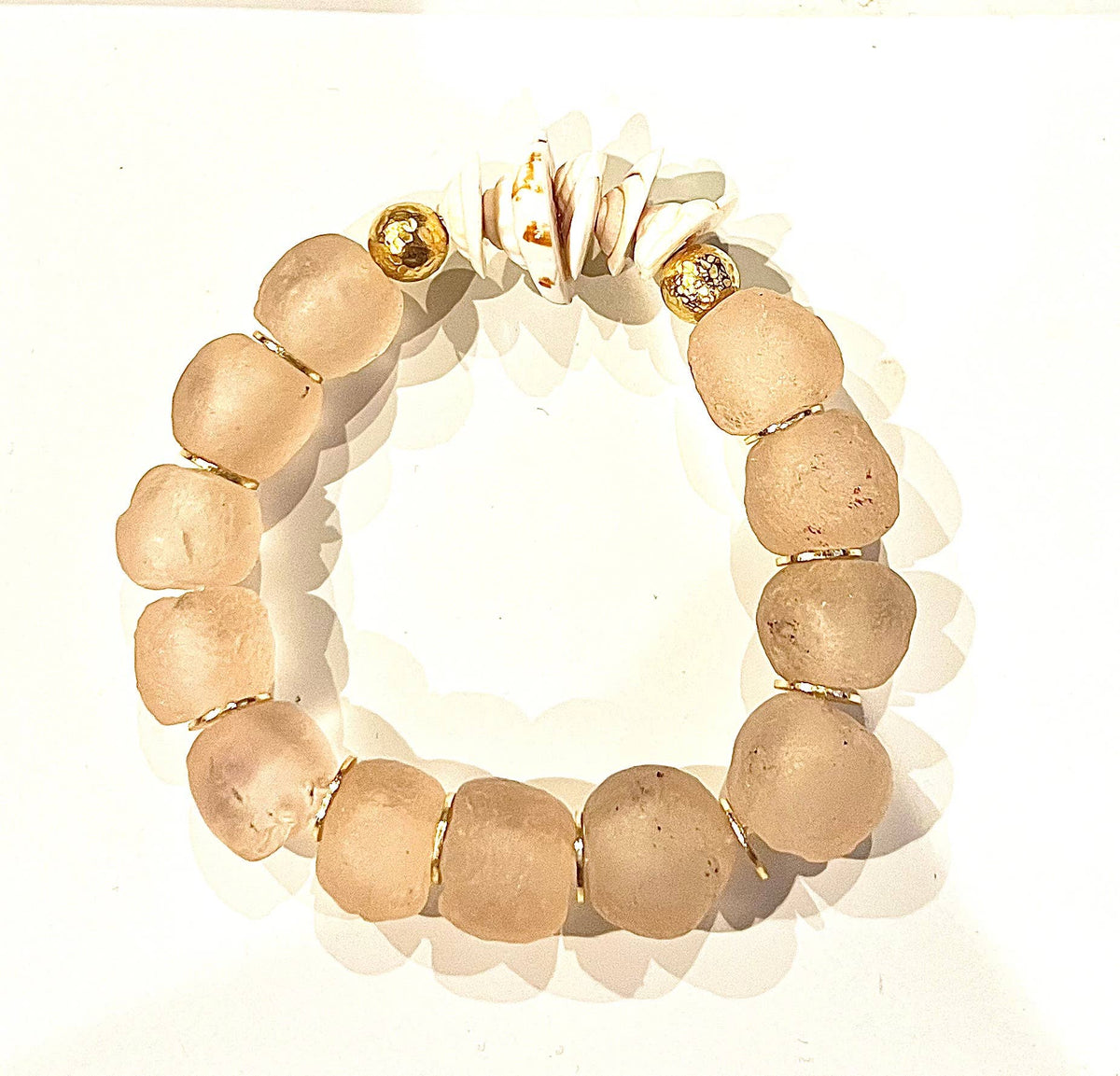 Honey Pink Recycled Glass Bead Stretch Bracelet